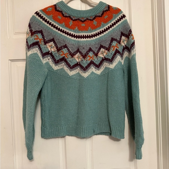 J. Crew Sweaters - J. Crew Seafoam and Orange Nordic Patterned Sweater